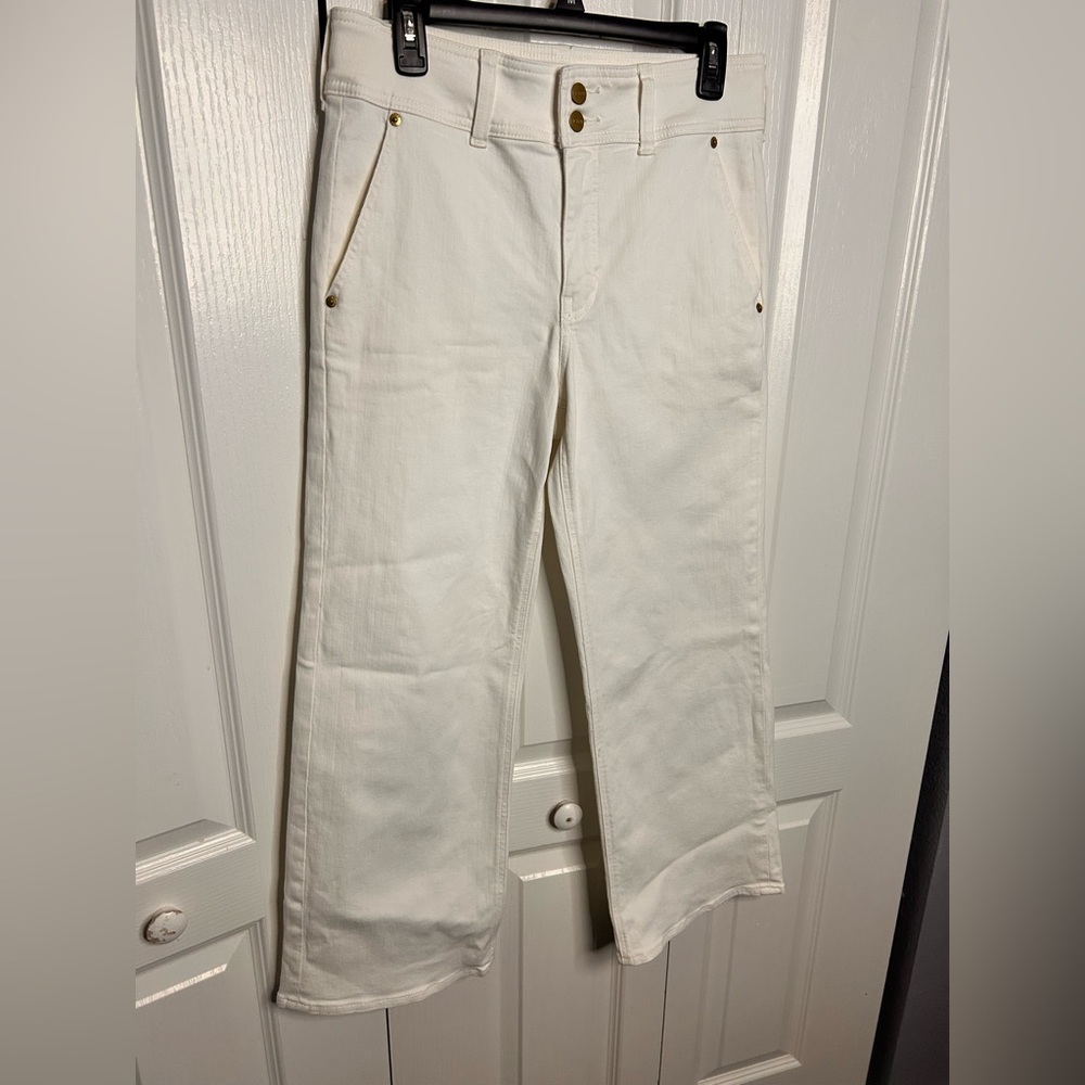 J.Crew Slim-Wide Jean Womens Size 27 White Denim Stacked Buttons Stretch New - Picture 4 of 10